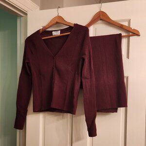 Old Navy Matching Set - Cranberry Ribbed Cotton Button Down with Skirt - Size L